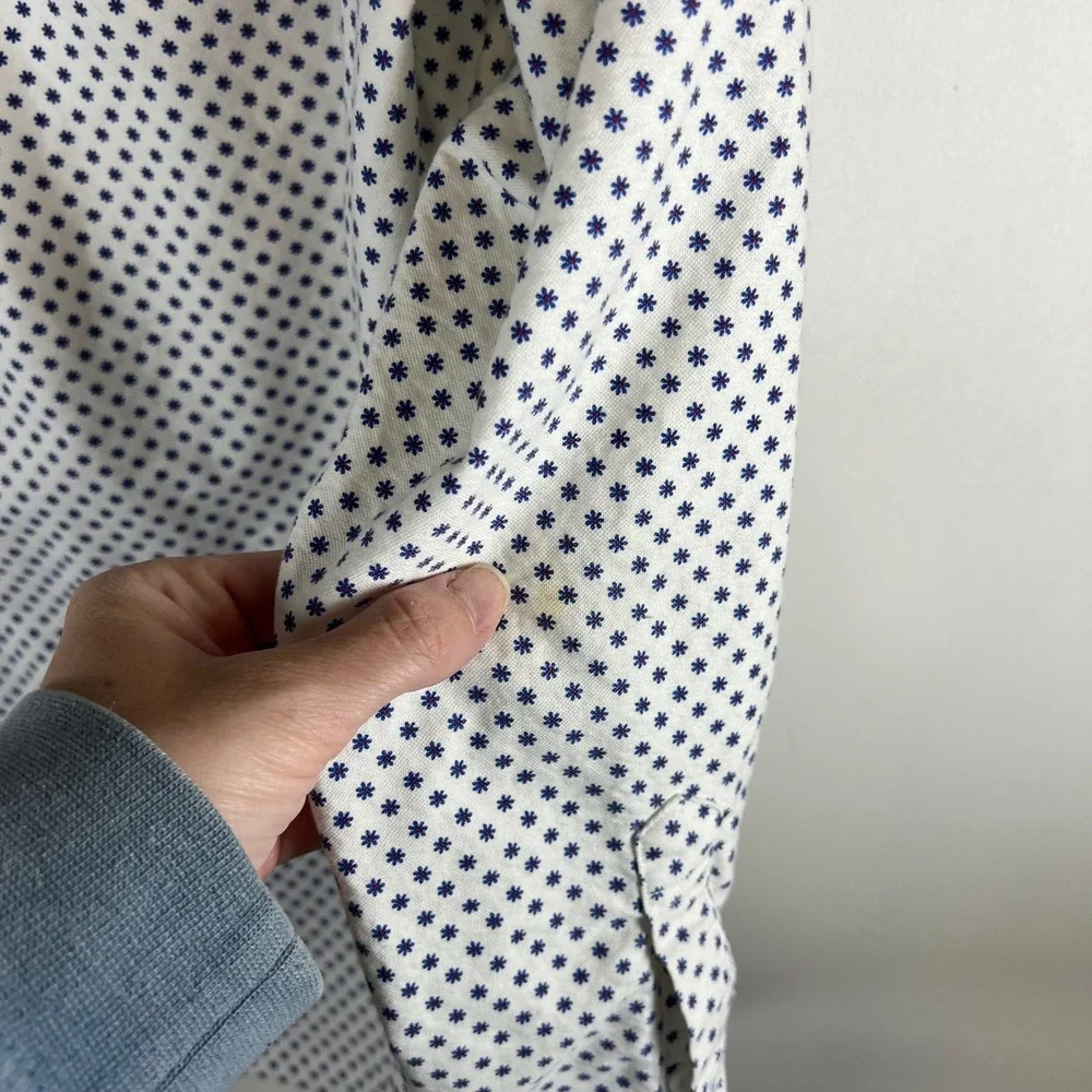 J.Crew‎ Slim Oxford Shirt Mens Large White Blue Floral Geometric Button Down L